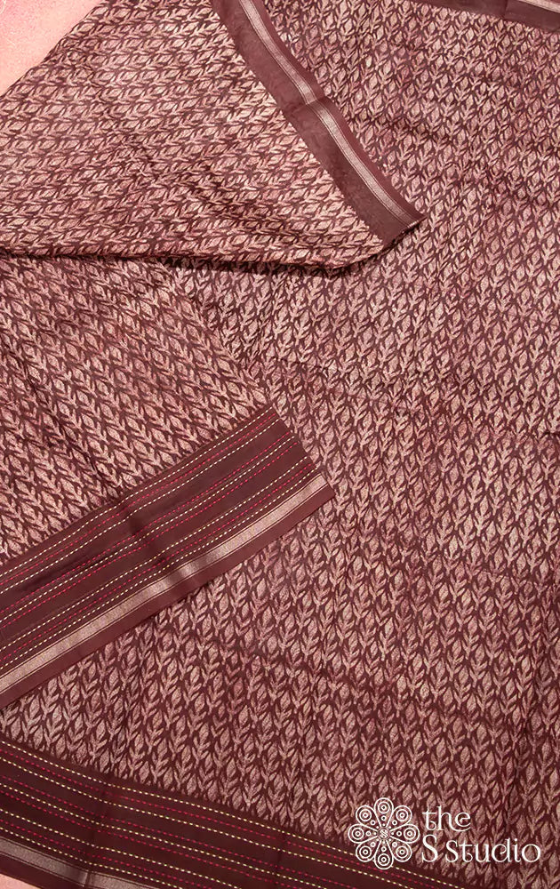 Maroon printed cotton saree