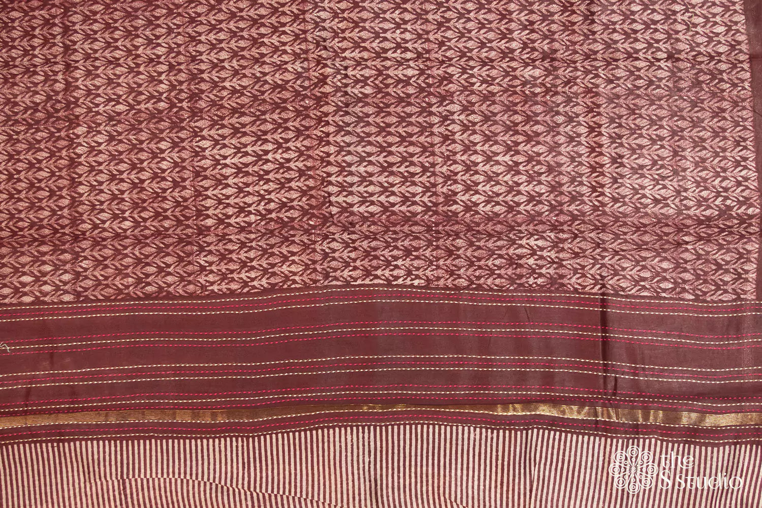 Maroon printed cotton saree