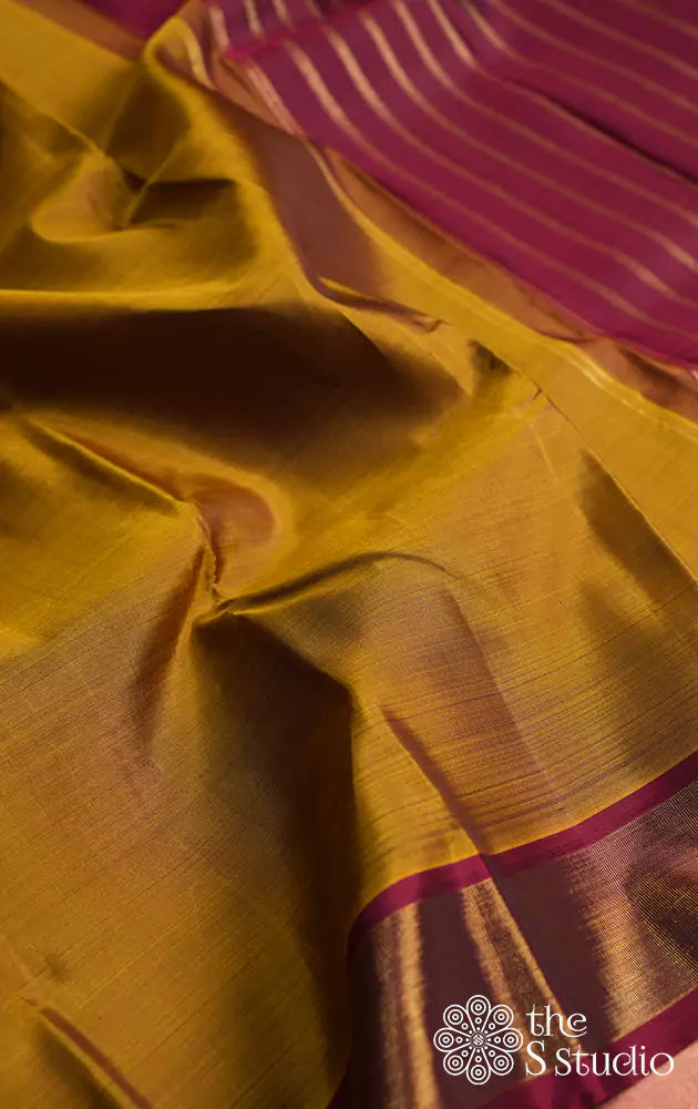 Golden mustard kanchi silk traditional saree