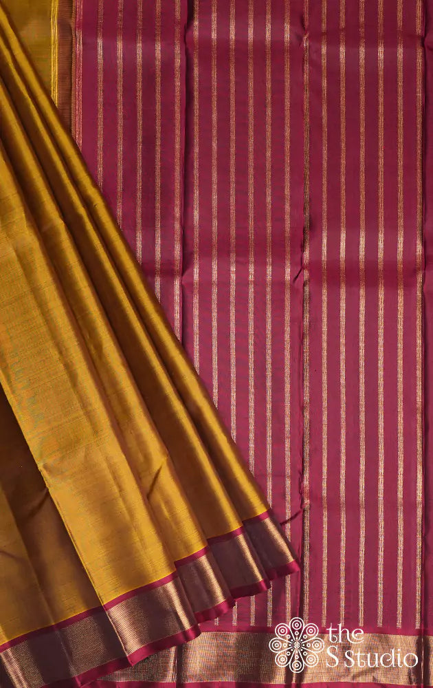 Golden mustard kanchi silk traditional saree