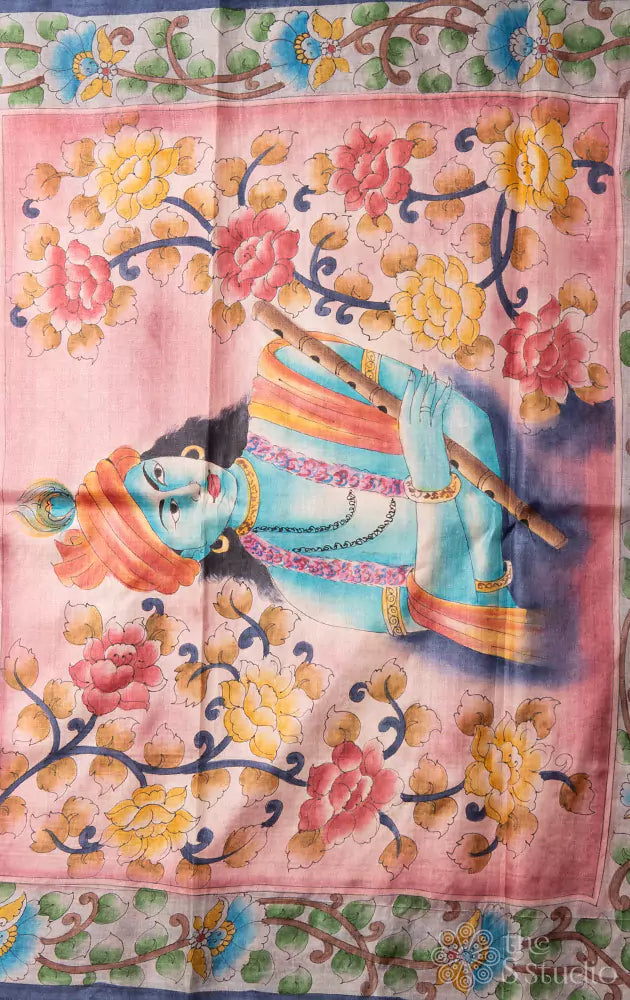 Rose bandhani saree with hand painted pallu