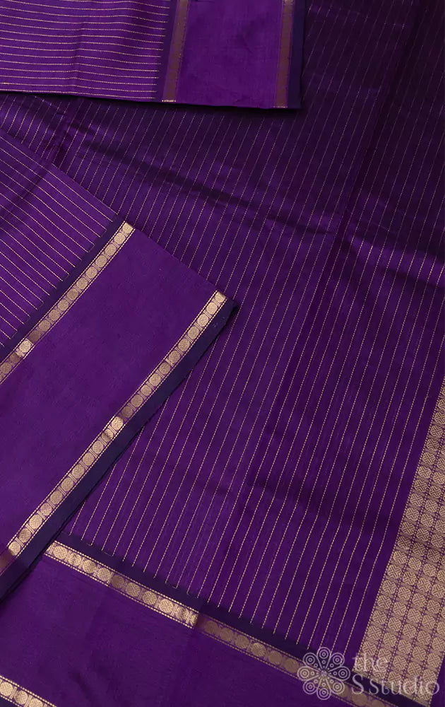 Violet vertical zari lines silk cotton saree