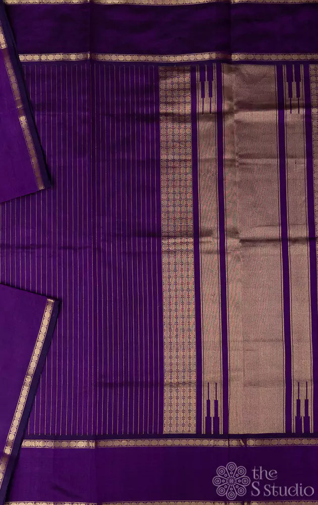 Violet vertical zari lines silk cotton saree
