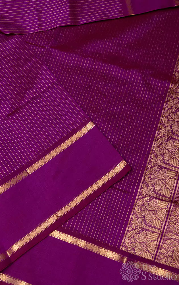 Magenta vertical zari lines silk cotton saree