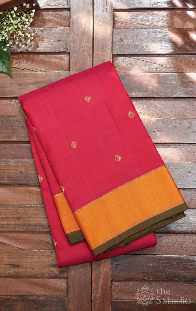 Red kanjivaram saree with mustard border