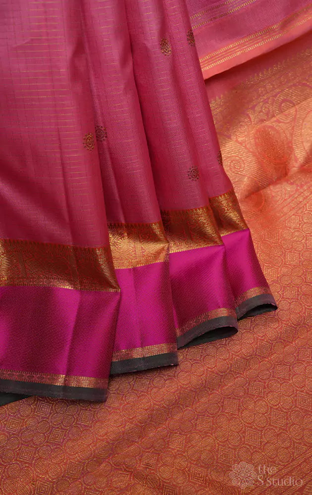 Bright pink kanjivaram saree with rani pink zari border