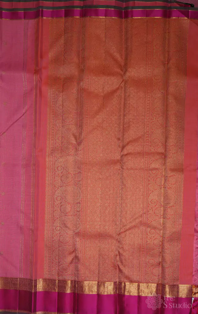 Bright pink kanjivaram saree with rani pink zari border