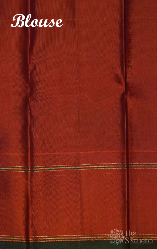 Coffee brown kanjivaram saree with rust border and small temple border