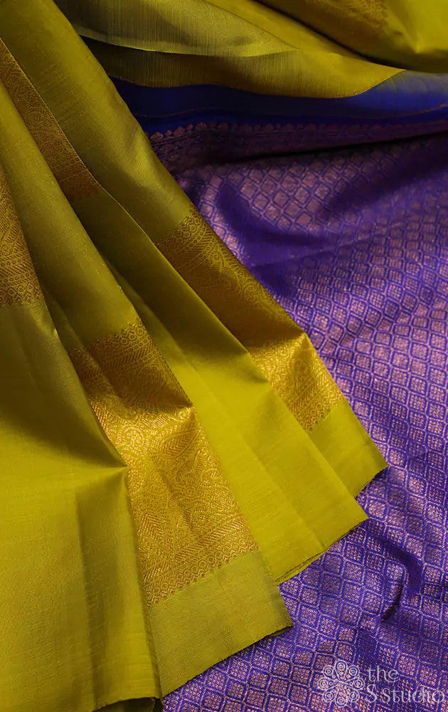 Green kanchipuram silk with square buttas