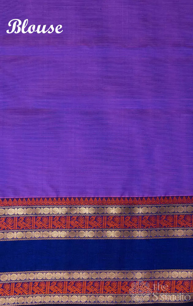 Lavender silk cotton saree with dark violet rettai pet border