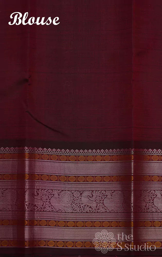 Light rose kanchipuram silk saree with threadwoven border