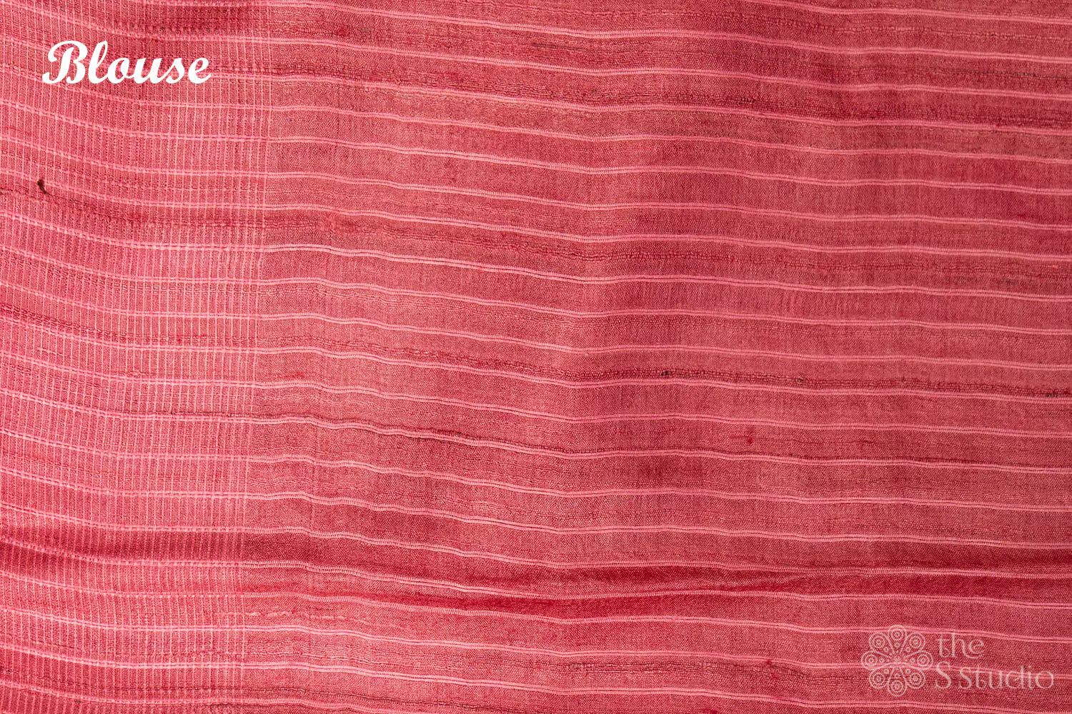 Blue printed tussar silk saree with pink border