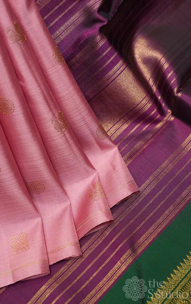 Dual shade of green and pink semi silk saree – Thokai