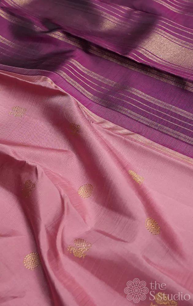 Onion pink kanchi silk saree with double colours pallu