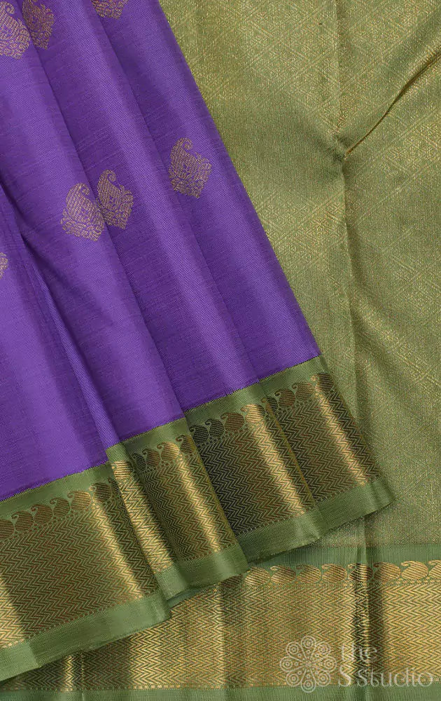 Lavender kanchipuram silk saree with korvai green border