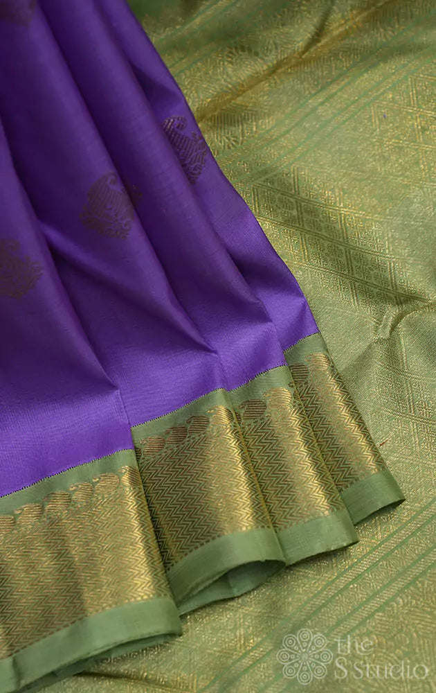 Lavender kanchipuram silk saree with korvai green border