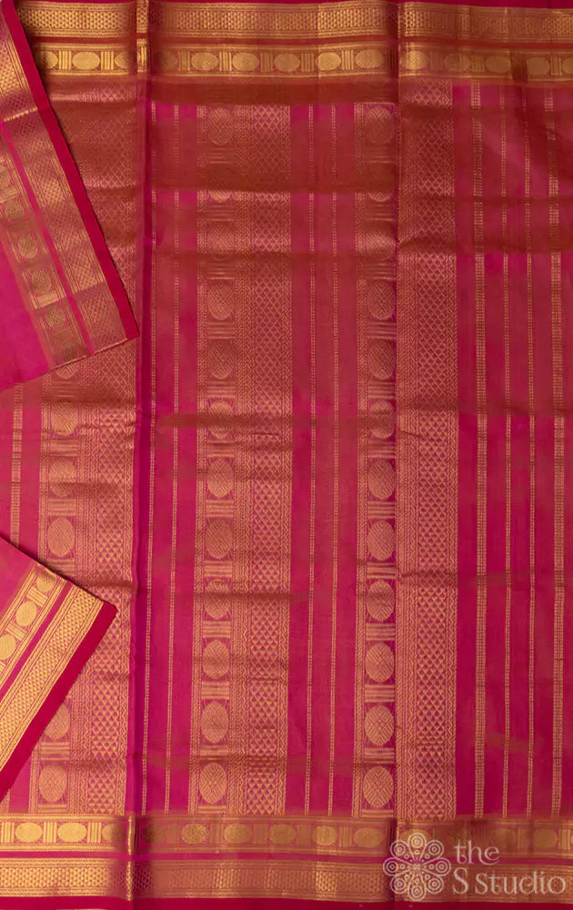 Peachish pink vairaoosi silk cotton saree with zari border