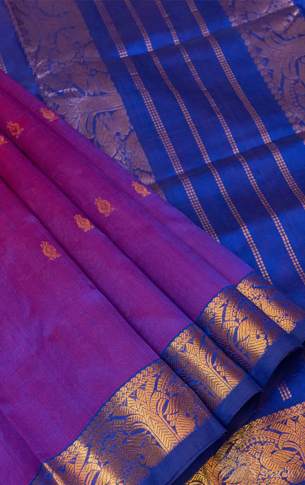 Purple silk cotton ten yards saree with blue pallu
