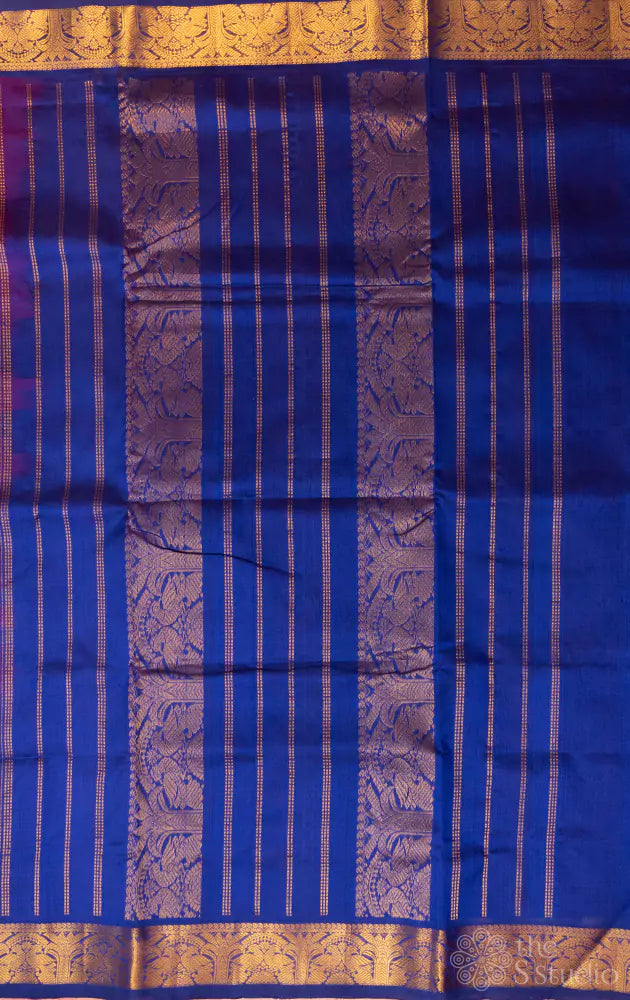 Purple silk cotton ten yards saree with blue pallu