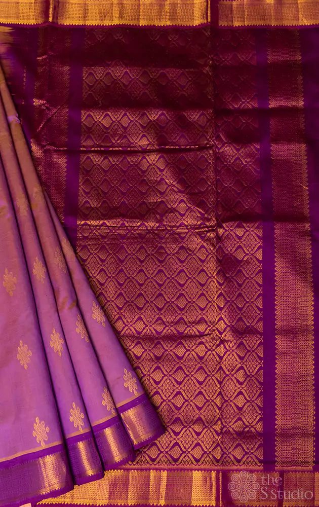 Lavender silk cotton ten yards saree with purple border