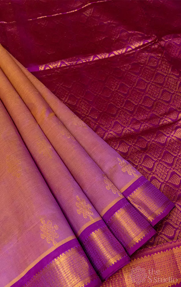 Lavender silk cotton ten yards saree with purple border