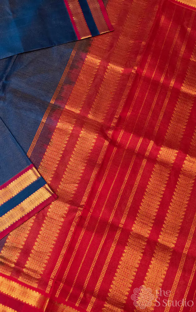 Dark Blue vairaoosi silk cotton saree with zari border