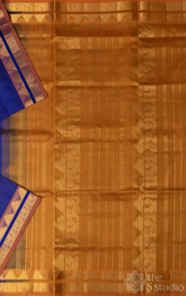 Royal blue vairaoosi silk cotton saree with  mustard border