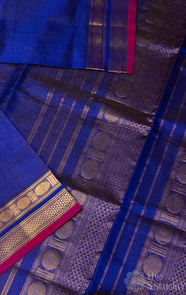 Bright blue vairaoosi silk cotton saree with zari border