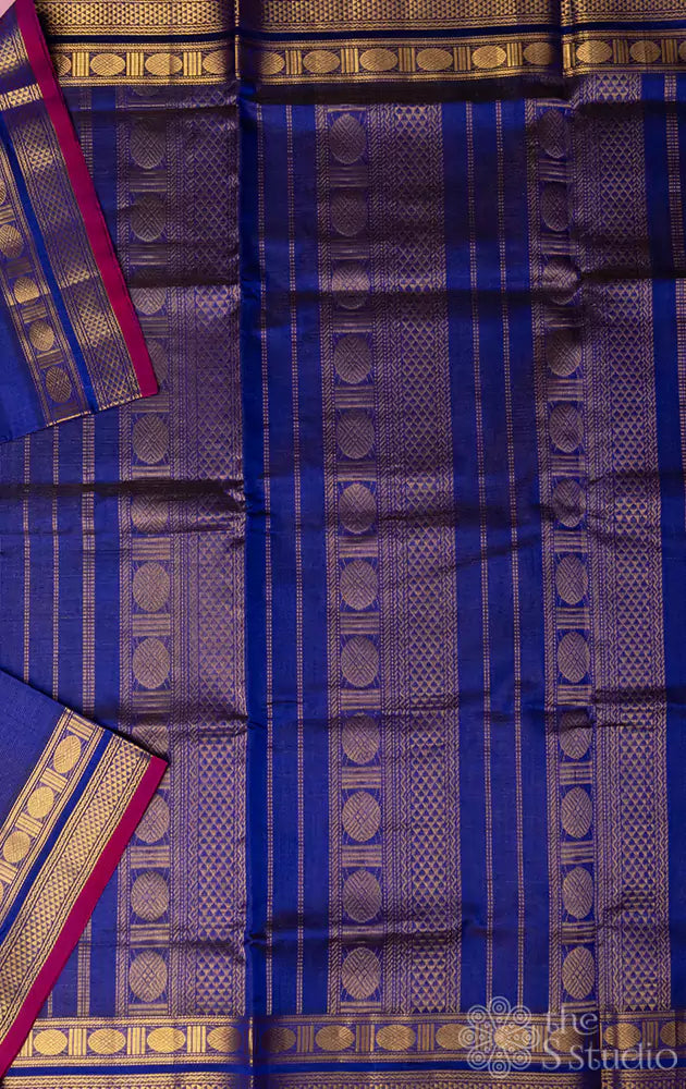 Bright blue vairaoosi silk cotton saree with zari border