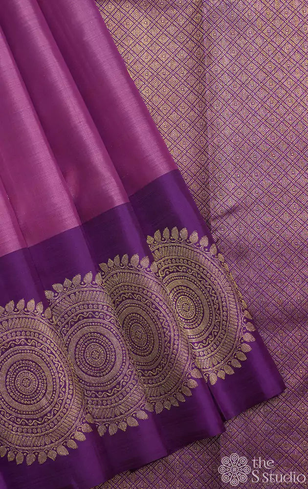 Lavender kanchipuram silk saree with violet border