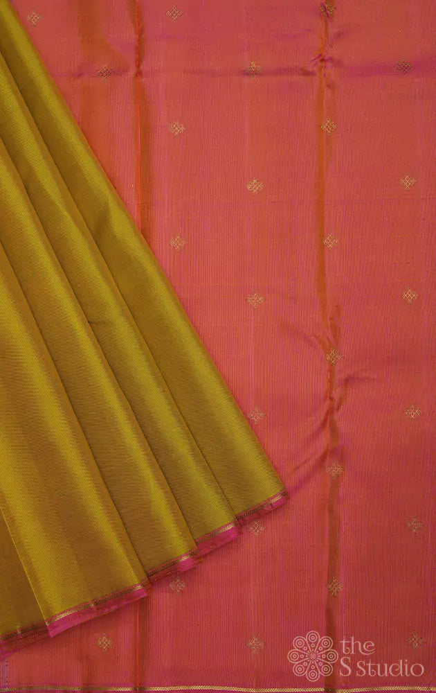 Yellowish green simple kanchi silk saree with butta woven pallu