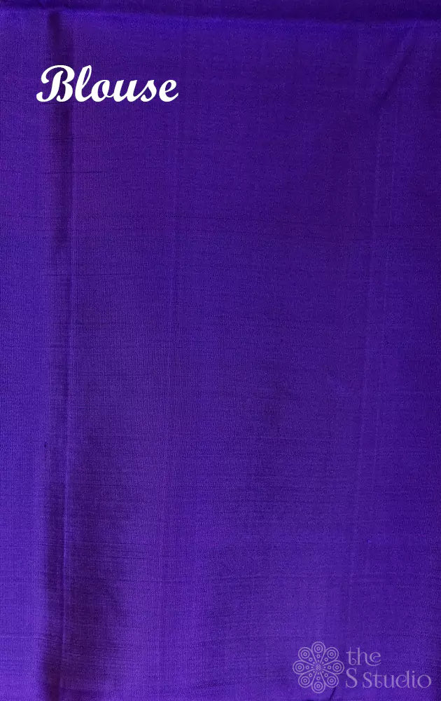 Light cardamom colour soft silk saree with violet border woven with hibiscus motifs
