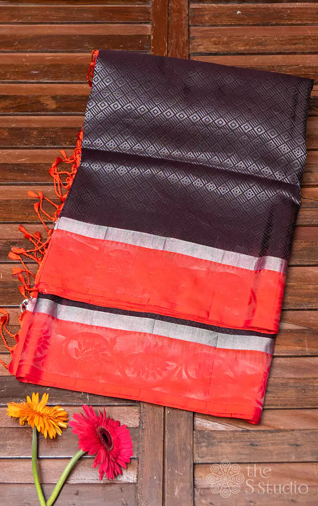 Brown soft silk saree with banarasi border