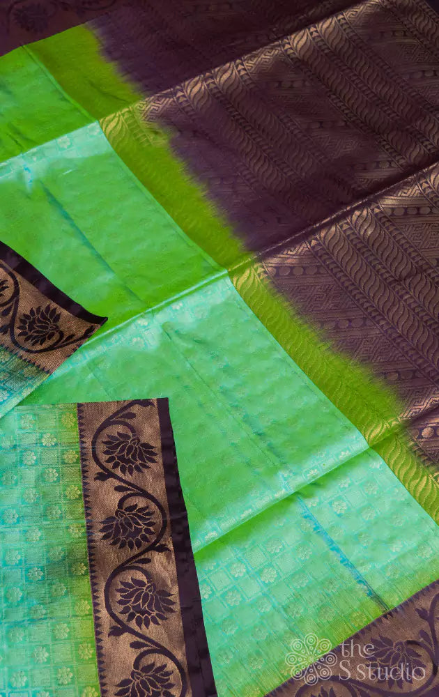 Sea green soft silk saree with banarasi border