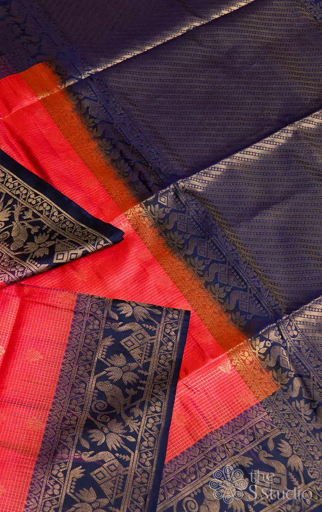 Peachish pink soft silk saree with brocade border