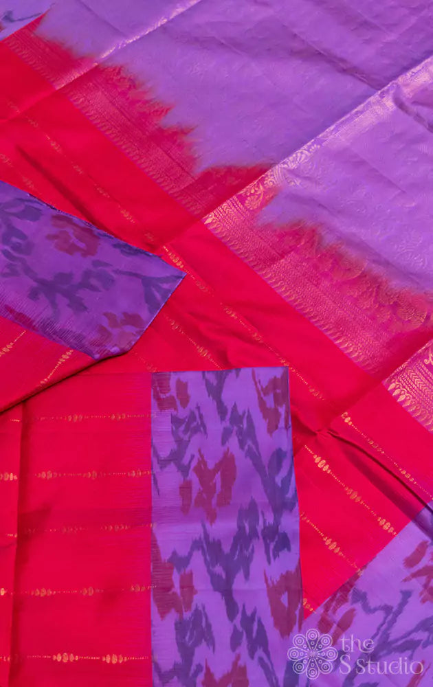 Magenta soft silk saree with light violet border