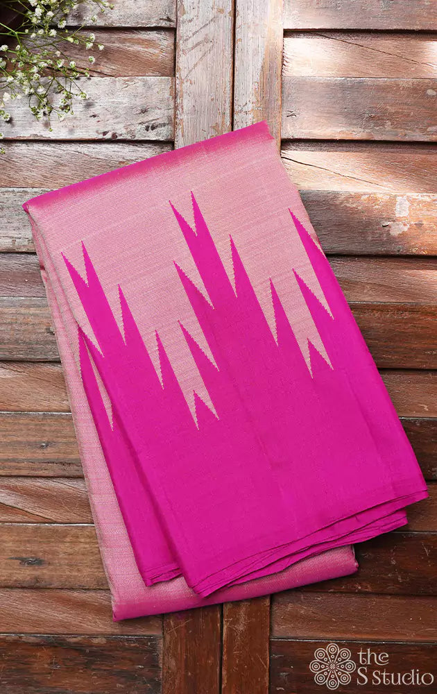 Light pink temple border kanchi silk saree