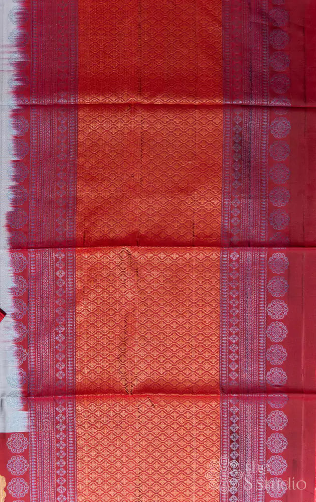Grey soft silk saree with contrast maroon border woven with floral motifs