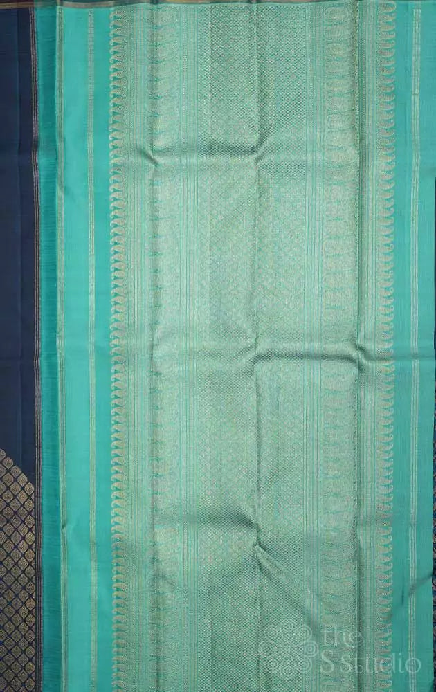 Dark grey kanjivaram saree with zigzag pattern motifs