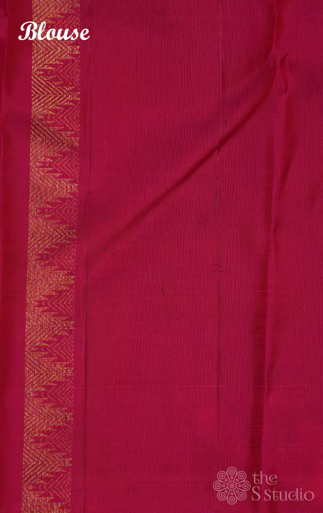 Magenta kanjivaram saree with buttas and contrast pallu