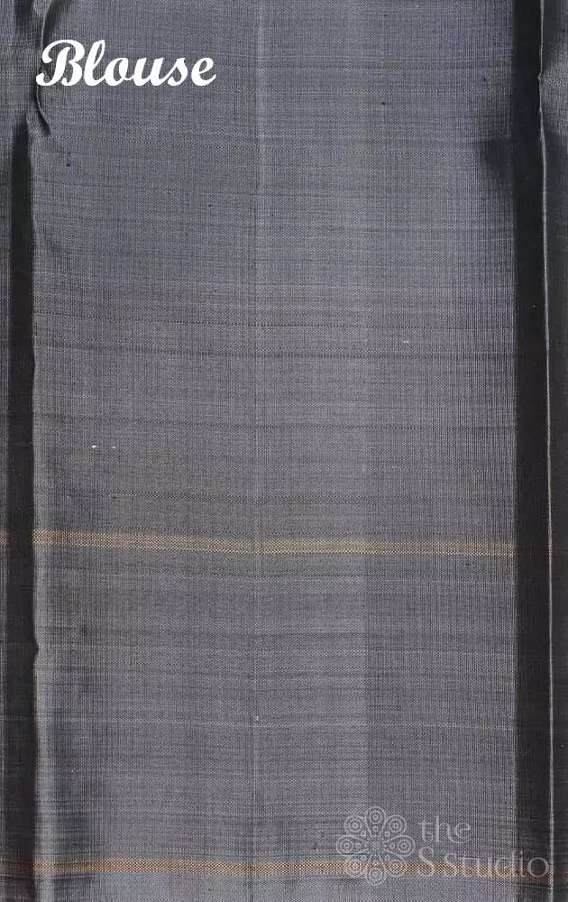 Brown zari checks kanchi silk saree with grey border