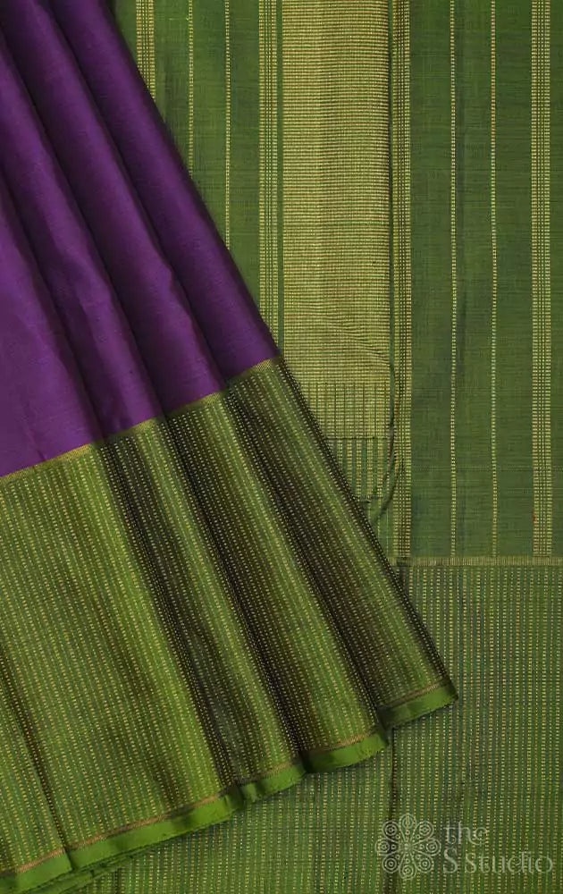 Purple kanchipuram silk saree with vertical zari lines border