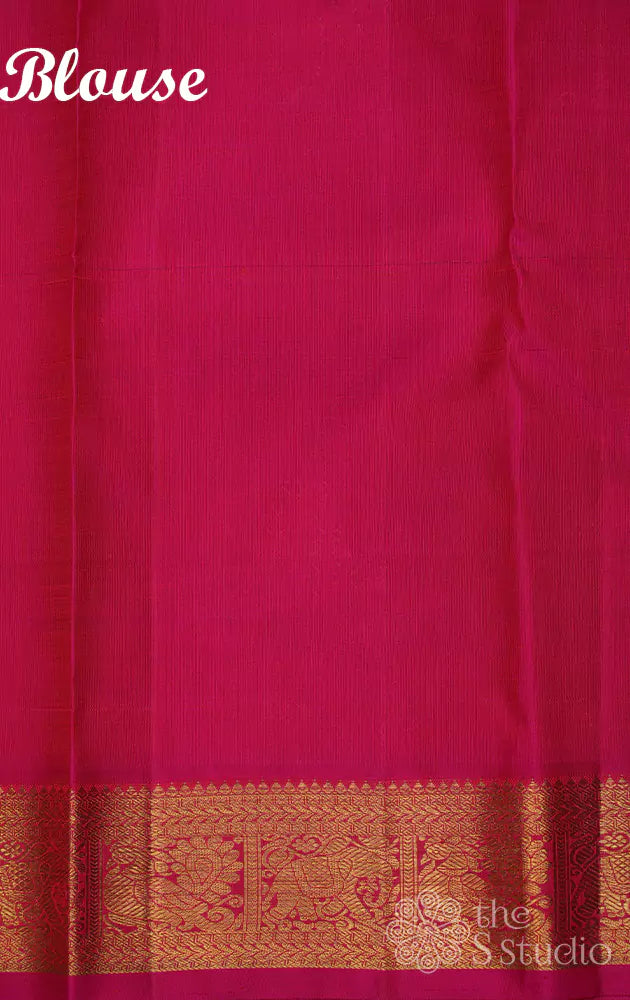Purple thread work kanchipuram silk saree with rani pink border