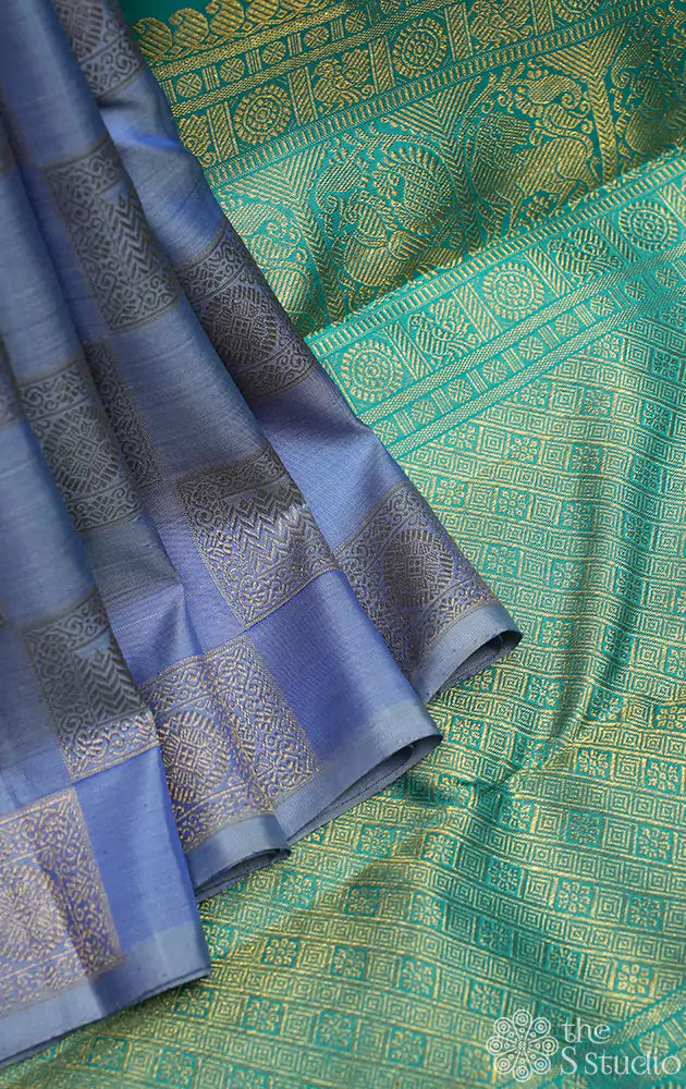 Lavendar kanjivaram saree with square zari pattern