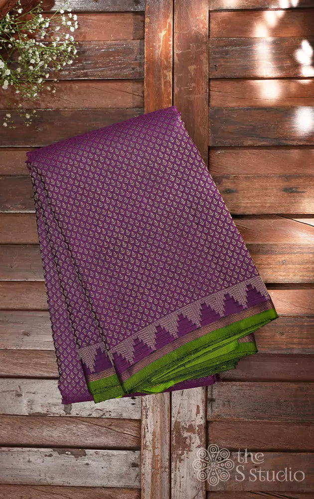 Purple thread woven kanchi silk saree with light green pallu