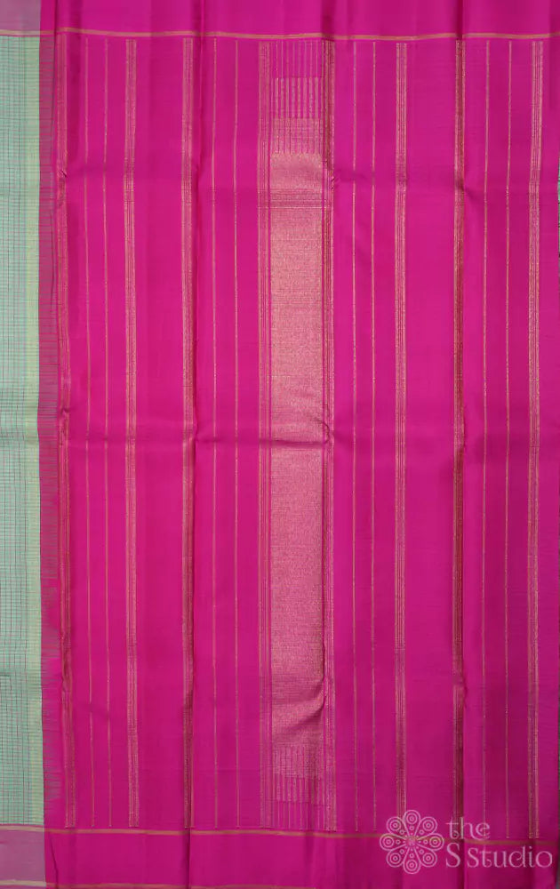 Mint green kanchi silk saree with pink border