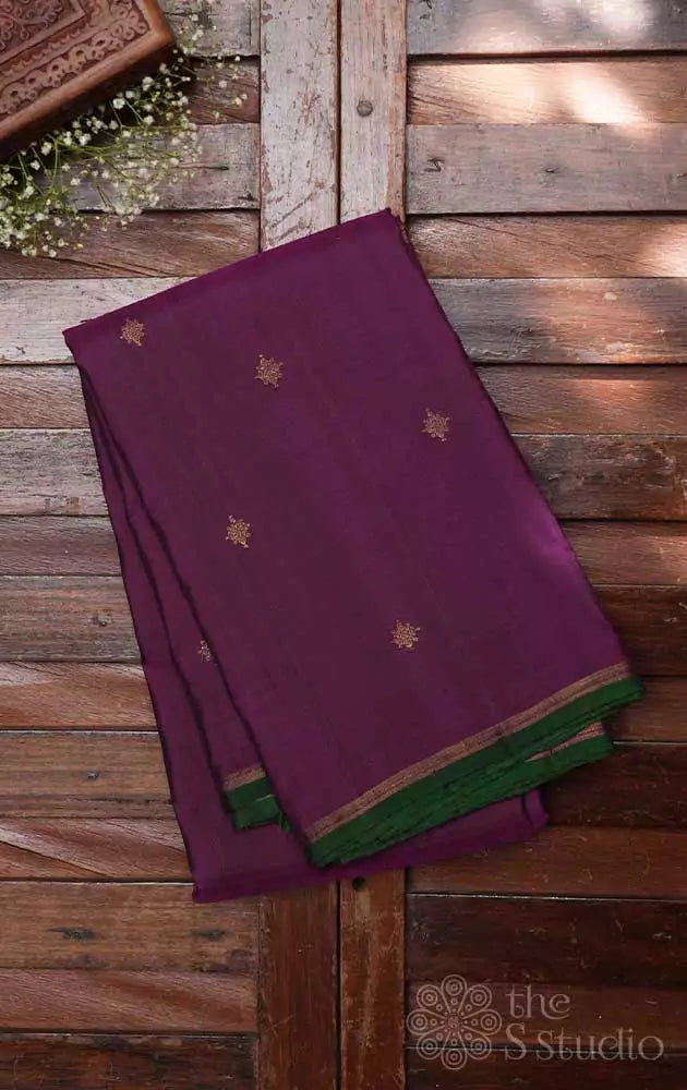 Magenta borderless kanchi silk saree with buttas
