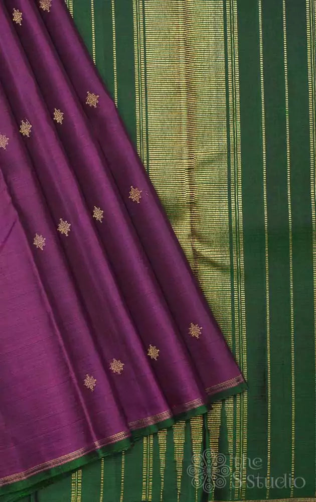 Magenta borderless kanchi silk saree with buttas