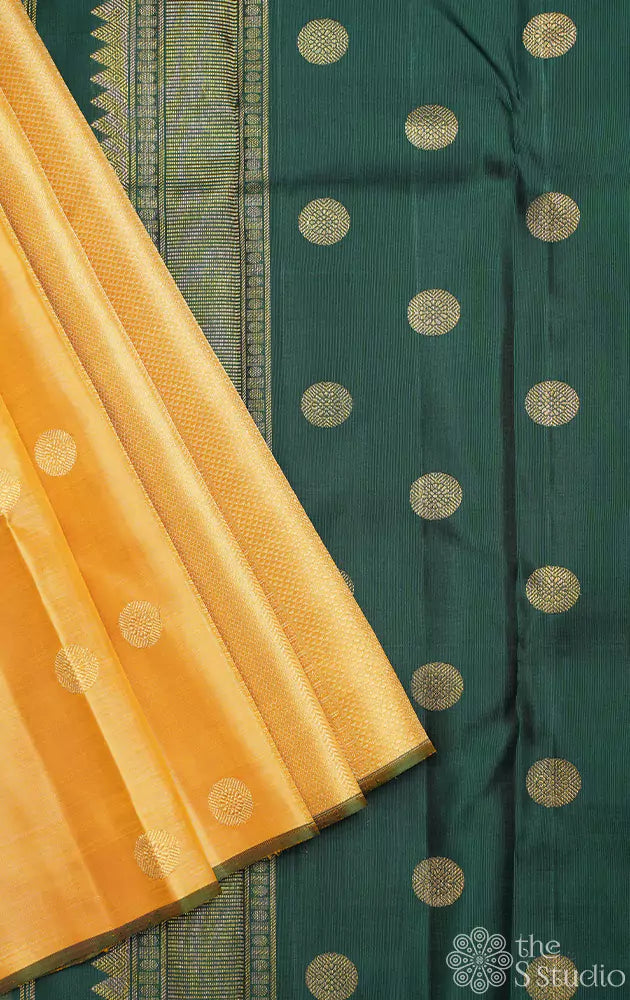 Golden beige kanchi silk partly pallu saree