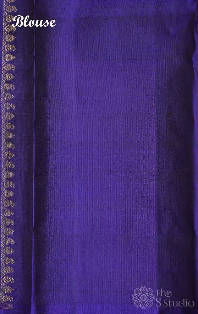 Methi green kanchi silk saree with violet floral motifs